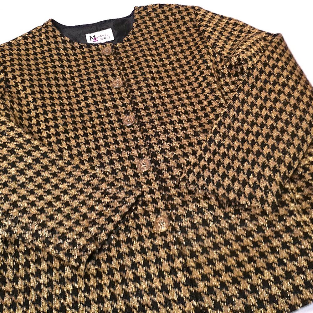 Vintage Jacket Petite Large Maggie Sweet golden metallic houndtooth cardigan